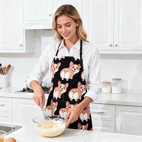 Dog or Paw Apron - 33" x 28" Large with 26" Waist Ties, Lightweight, with 2 Pockets for Your Cooking Essentials - style: Corgi