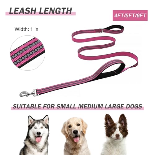 Hikiko Heavy Duty Dog Leash Strong Two Padded Soft Handles Dog Leash for Medium and Large Dogs (Pink,4FT) - color: Pink, size: 1 in x 4 ft
