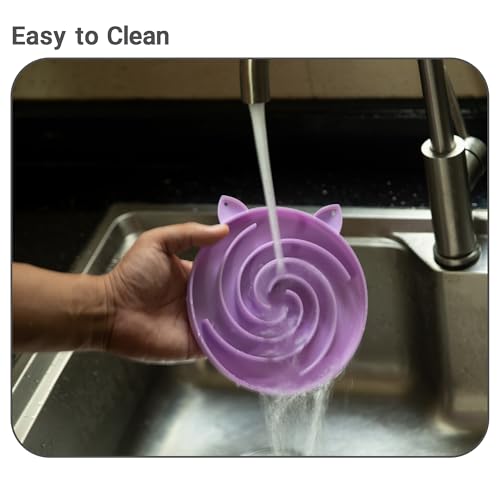 Bifeaw Slow Feeder Cat Bowl, Easy to Clean Silicone Bowl, Ideal for Dry and Wet Food (Purple and Pink) - color: Purple and Pink