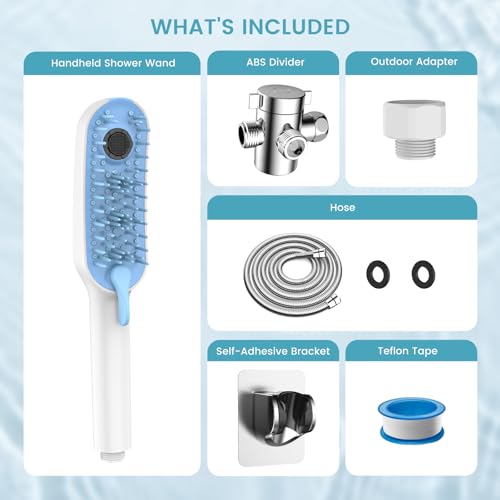 4 Mode Dog Shower Attachment, High Pressure Handheld Sprayer with ON/OFF Switch, 78 Inches Stainless Steel Hose, Diverter, Adhesive Holder, for Indoor/Outdoor Dog Bathing and Cleaning