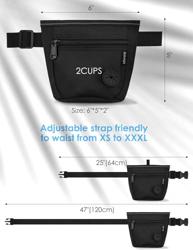 Gobeigo Dog Treat Pouch and Training Clicker, Upgrade Two Magnetic Closure to Prevent Spills, 2 Cup Treat Bag with Poop Bag Dispenser, Metal Clip Waist Belt Fanny Pack for Pet Walk (Black) - color: A-Black