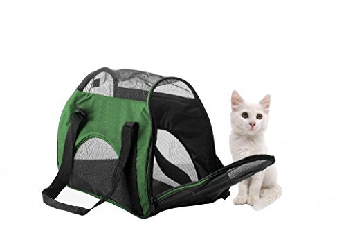 ZAMPA Soft Side Pet Travel Carrier TSA Approved, Under Seat Compatibility, airline approved for Large Cats, Medium Puppys, Small Dogs, 2 Openings, W/ Shoulder Strap. - color: Olive Green, size: 15" x 17" x 7"