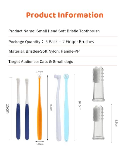 5Pack Ultra Soft Pet Toothbrush for Small Dog & Cat Toothbrush Set with 2 Finger Brushes - Soft Bristles for Gentle Pet Dental Care, Teething & Gingivitis Prevention for Puppies & Kittens - color: Model A-small Head