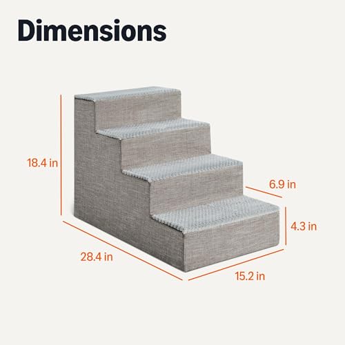 Amazon Basics Dog Steps, 18.7" H, 4-Step Pet Stairs for High Bed Couch and Sofa, Non-Slip Bottom, for Indoor Dogs and Cats, Grey - size: 4-Step
