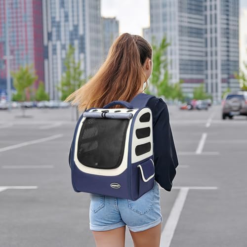 Dog Backpack, Ventilated Pet Hiking Backpack Travel Bag, Airline Approved Cat Backpack for Travel, Hiking, Outdoor Use(Blue) - color: Blue