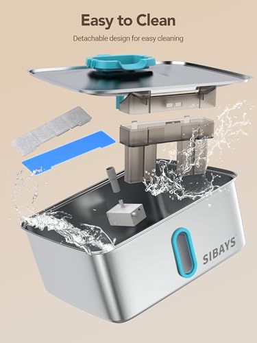 SIBAYS 4Gal/15L Large Dog Water Fountain, Stainless Steel Pet Water Fountain with Water Level Window and LED Light, Ultra Quiet Automatic Dog Water Bowl Dispenser, Easy to Clean(FS78, Silver-Blue) - color: Silver-Blue