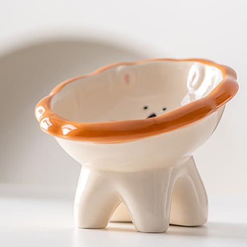 Cat Bowl Elevated Cat Bowls Whisker Friendly Cute Ceramic Tilted Food Bowls for Indoor Cats 6 Inch Wide 15° Raised Kitten Supplies Dishwasher and Microwave Safe Pink Cats Water Bowl - color: Cute Lion Elevated Cat Food Bowl