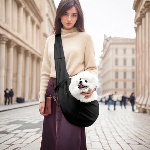 Dog Slings for Small Dogs,Soft and Breathable Waffle Fabric,Puppy Essentials,Reversible Dog Sling with Organizer Pocket,Suitable for Small Dogs and Cats,Black - color: black