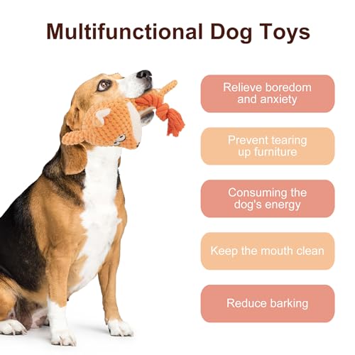 Dog Toys, Dog Squeaker Toys with Crinkle Paper, Stuffed Animal Dog Plush Chewing Toy, Cotton Rope Interactive Toys for Puppy, Small, Middle Dogs (Orange Fox) - color: Orange