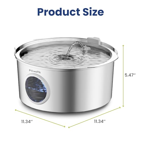 PawsPik Ultra-Quiet Stainless Steel Dog Water Fountain, 1.8-gal - color: Silver