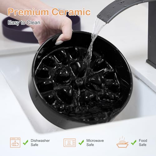 Sted Ceramic Slow Feeder Dog Bowls with Silicone Base, Slow Feeding Dog Bowl Small Medium Breed, Dogs Foods Bowls for Fast Eaters, Puzzle Dogs Food Bowl, Maze Black - color: Black, size: Medium-8 inches