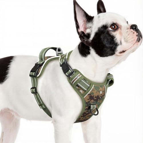Timos Dog Harness Small Sized,No Pull Dog Harness Adjustable Metal Rings 3 Buckles,Reflective No Choke with Easy Control Handle for Small Dogs,Military Green S - color: Military Green, size: Small (Pack of 1)