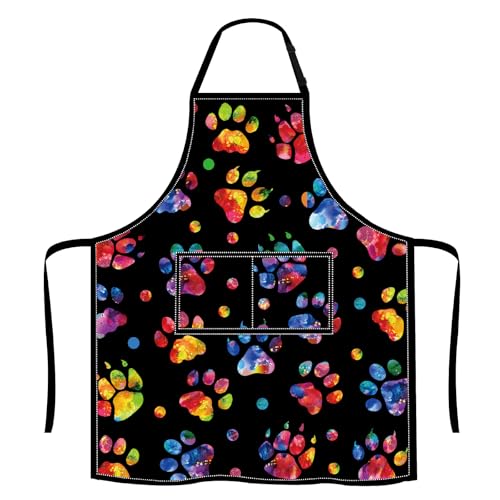 BDPWSS Dog Paw Print Apron Dog Groomer Gift Dog Grooming Waterproof Apron With Pockets Cute Animals Puppy Dog Pets Apron