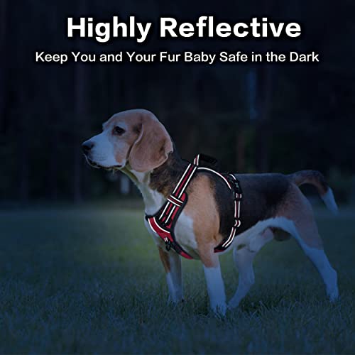 PoyPet No Pull Dog Harness, No Choke Front Clip Reflective Dog Vest with Soft Padded Vertical Handle, 3 Leash Attachments for Small Medium Large Dogs (Red,M) - color: Red, size: Medium