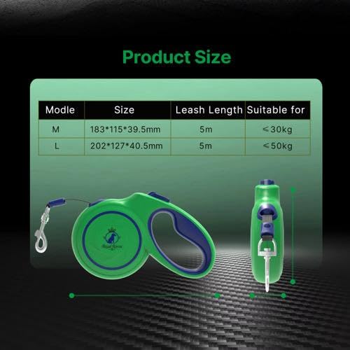Retractable Dog Leash 16 FT (5M) – Heavy Duty Tangle-Free Dog Leash with One-Touch Brake & Lock, Reflective Nylon Tape, Ergonomic Non-Slip Handle for Small, Medium & Large Dogs up to 50 KG
