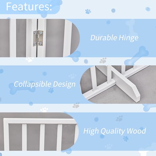 Wooden Dog Fence,24”H Free Standing Pet Gate for Dog Cat, Tall Wooden Dog Gates for Doorway, Stairs, Foldable Pet Fence for The House, Expandable Dog Barrier, Indoor Use, White