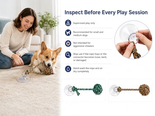 Interactive Dog Toys for Small and Medium Dogs, 2 Pack Suction Cup Tug of War Dog Toy, Puppy Teething & Enrichment Toys for Boredom, Durable Cotton Rope