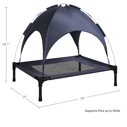 Elevated Dog Bed with Canopy - 30x24-Inch Portable Pet Bed with Non-Slip Feet - Indoor/Outdoor Dog Cot with Carrying Case by PETMAKER (Blue)