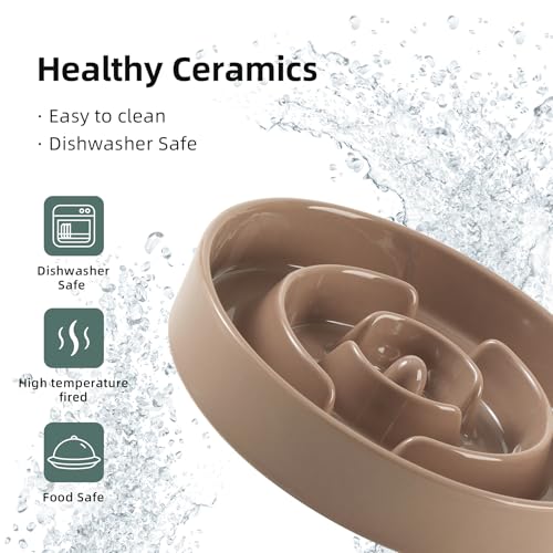 Havniva Ceramic Slow Feeder Dog Bowls, 1.2 Cups Dog Bowl Slow Feeding for Small and Medium Breed, 7.3inch Puzzle Dog Food Bowl Slow Feeder Non-Slip Anti-Gulping and Anti-Choking Reduces Bloating - color: 1 x Brown Coffee-A, size: 7.3inch
