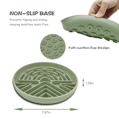 Lesipee Slow Feeder Dog Bowl for Large & Small Pets, Anti Choking Puzzle Dog Food Bowl with Non-Slip Base, Interactive Pet Slow Eating, Silicone Cat Feeder for Puppies & Cats(Grey Green) - color: Grey Green