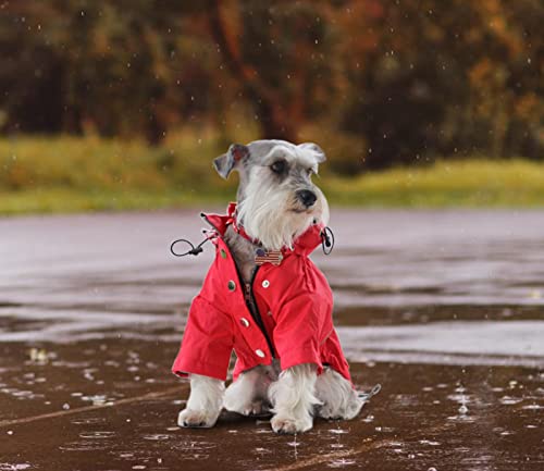 Dog Zip Up Raincoat with Reflective, Rain/Water Resistant, Adjustable Drawstring, Removable Hood, Raincoats with Legs 8lbs to 80lbs Available - Red - Small - color: Red, size: Small