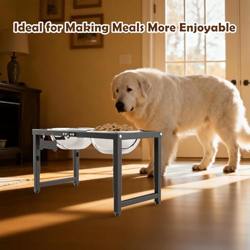 SHAINFUN Elevated Dog Bowls for Large Dogs, 3 Height Adjustable,Raised Tall Dog Food Water Bowl Stand with Two 101oz Bowls - color: Black-101oz