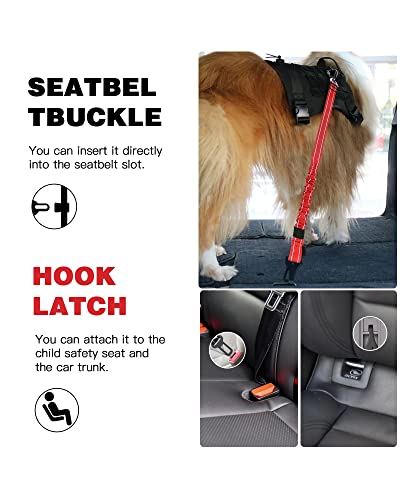 AUBELL Dog Seat Belt for Car,2 Pack Set 3-in-1 Adjustable Reflective Bungee Heavy Duty Dog Car Harness Tether with Clip Hook Latch & Buckle,Swivel Zinc Alloy Carabiner,Black+Red - color: Set Black+Red