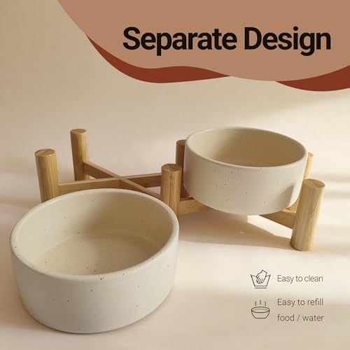 Elevated Dog Bowl & Cat Dish 27oz – Raised Ceramic Pet Food and Water Bowls with Bamboo Stand, Feeding Station for Small & Medium Pets, Prevents Neck Strain – Durable, Premium Quality by Homish