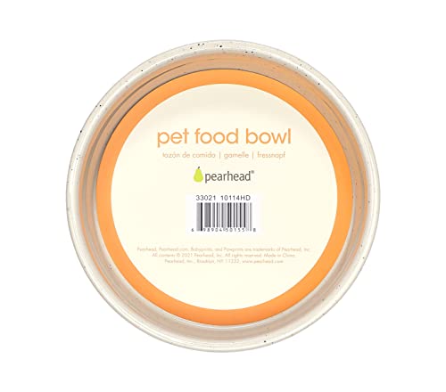 Pearhead Ceramic Dog Bowl – “Woof” Speckled Pet Food & Water Dish, Durable Stoneware, Non-Slip Heavy Base, 20 oz, Medium - color: White "Woof" Bowl, size: Medium