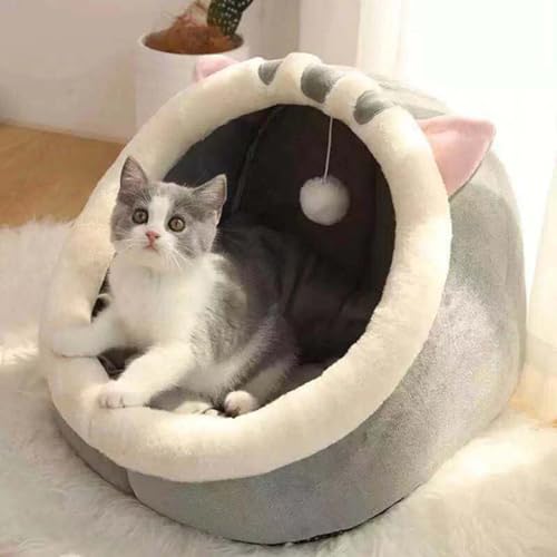 Winter Warm Cat Dog Tent Thickened Dogs Cat Beds for Indoor Dog Cats Kennel Pet Tent Warm Outdoor Cats Enclosures Cave Covered Dogs Bed Fits Puppy Small Pet for Men Women Cute Stuff (Grey)