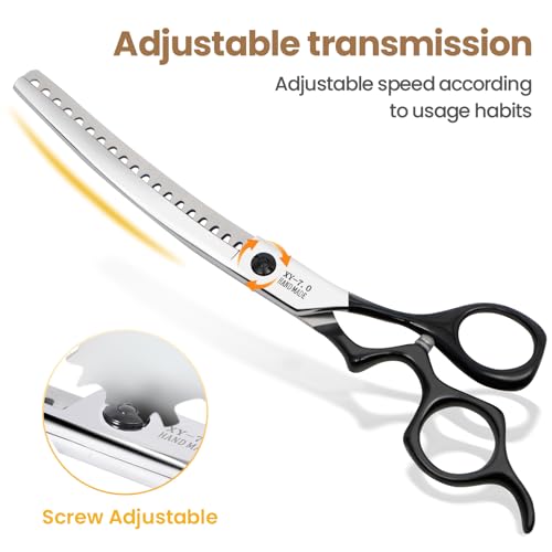 Dog Grooming Scissors,Curved Chunkers Shears Deg Grooming with Safety Round Tips, Sharp and Comfortable 4 in 1 Dog Scissers for Grooming