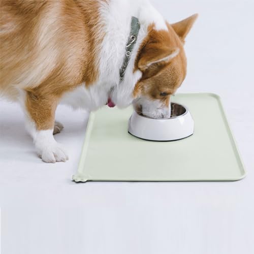 AUDWUD Silicone Waterproof Pet Feeding Mats,Anti Slip Bowl Pad,Dog Mat for Food and Water - color: Greenish beige, size: 18.5" x 11.5"