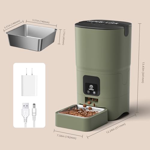 PAPIFEED Automatic Cat Feeder with App, 2.4G WiFi Cat Food Dispenser, 6L Timed Cat Feeders for Dry Food, 10 Meals/Day, 12 Portions/Meal, Dual Power Supply Smart Pet Feeder for Small Dog, Army Green - color: Green