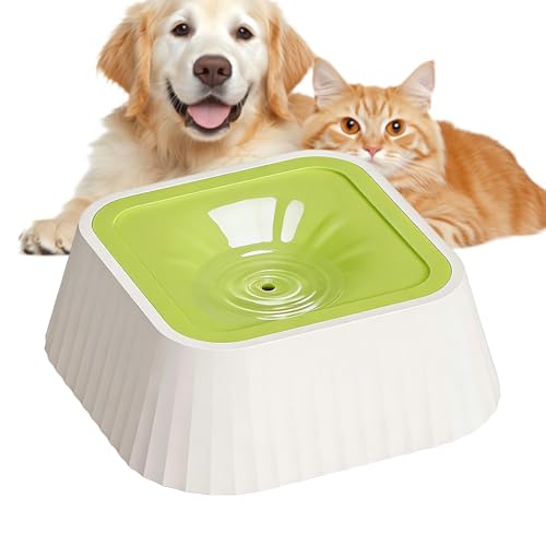 Spill Proof Dog Water Bowl 37oz, Large Capacity No Drip Pet Dispenser with Non-Slip Base, Slow Water Bowl for Dogs Puppies Indoor Outdoor Use, 22x22x8cm - color: Green