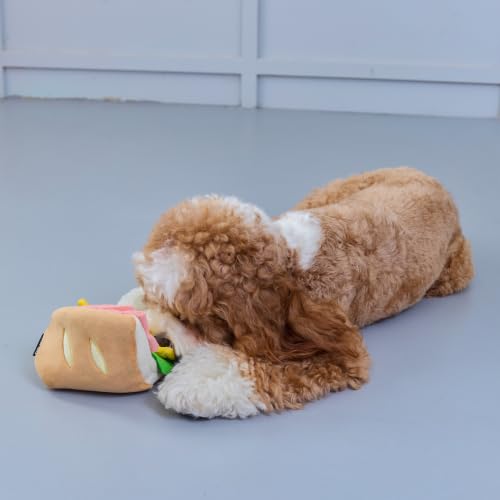 CHEWFFON Interactive Half Sandwich Dog Toy, Crinkle Plush Snuffle Toy with 3 Treat Pockets & Multi-Layer Hiding Design, Enrichment Puzzle Toy for Small & Medium Dogs