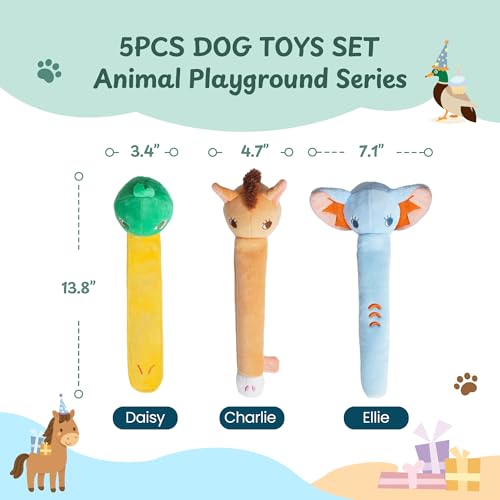 Nocciola Dog Squeak Toys 3pcs, Dog Toys to Keep Them Busy for Aggressive Chewers, Hide and Seek Crinkle Dog Toy for Large Dogs, Long Face Wild Animals Playground Series - style: Horse Elephant, Duck