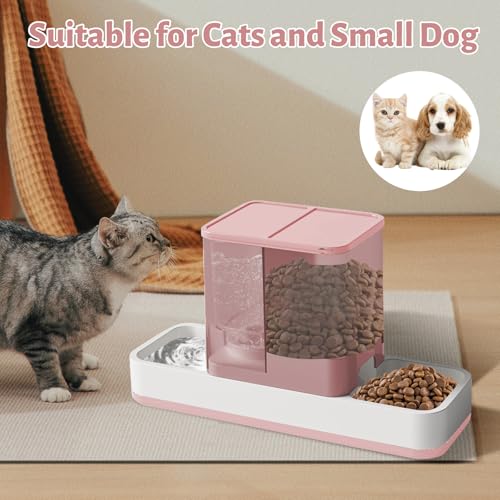 Yummy Sam Automatic Small Pet Feeder and Water Dispenser, 2 in 1 Gravity Cat Auto Pet Feeder and Waterer Set Feeder Dish for Small Medium Pets Dog Puppy Kitten (Pink) - color: Pink