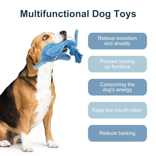 Dog Toys, Dog Squeaker Toys with Crinkle Paper, Stuffed Animal Dog Plush Chewing Toy, Cotton Rope Interactive Toys for Puppy, Small, Middle Dogs (Blue Elephant) - color: Blue