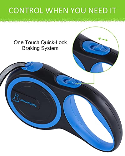 26FT Chew Proof Retractable Dog Leash with 2 Heavy Duty Anti-Chewing Wire Ropes, 360° Tangle-Free Dog Lead with Anti-Slip Handle for Small/Medium/Large Dogs Blue - color: Blue