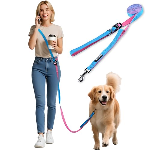 Anccoplus Hands Free Dog Leash, Multifunctional Crossbody Running for Dogs, Ultra-Light Dog Training Leash with Secure Clip, Short & Long Leashes, Adjustable Service Dog Leashes (Aqua Pink) - color: Aqua Pink