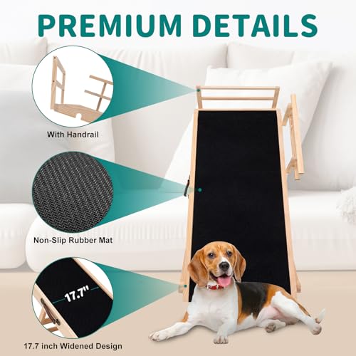 Dog Ramp for Bed, Adjustable Pet Ramps for Dog to Get on Bed, Non-Slip Rubber Surface - Folding Wooden Dog Ramp for Small/Large/Old Dogs, Adjustable up to 23.5 inch High Beds, Safety Railings - size: M-for 23.6''H Bed