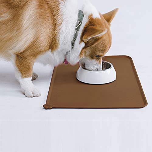 AUDWUD Silicone Waterproof Pet Feeding Mats,Anti Slip Bowl Pad,Dog Mat for Food and Water - color: Brown, size: 21" x 15"