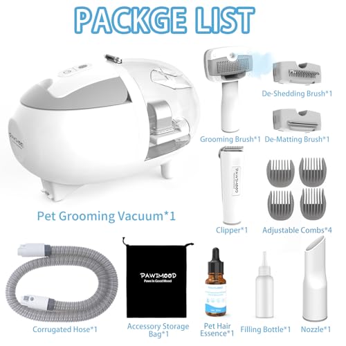 Dog Grooming Vacuum, 13000Pa & 2L Dust Cup & <55dB, 5-in-1 Self-Cleaning Pet Hair Vacuum with Spray Brush for Shedding, Quiet Deshedding Kit for Dogs Cats - color: Off-white