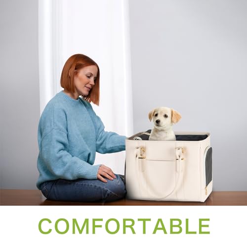 Fashion Pet Carrier Dog Purse Cat Bag Soft-Sided Carriers Travel Airline Approved, Stylish Leather Tote Handbag for Small Animal Puppy Kitten (White) - color: White