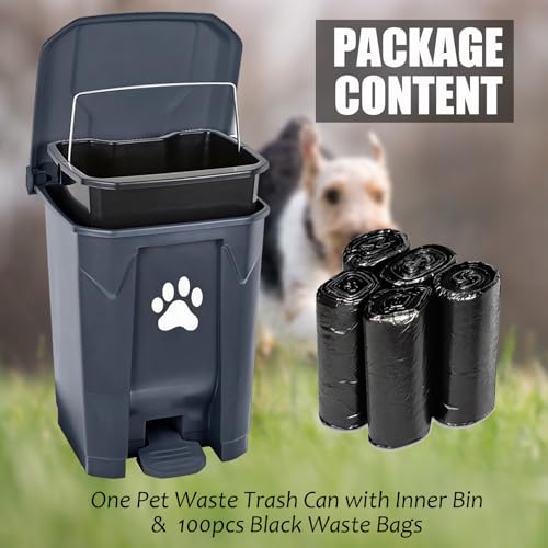 tebiete Dog Poop Trash Can Outdoors Pet Waste Station with Lid Dog Waste Disposal Container with Removable Inner Bin Bucket Hands-Free Pedal Garden Yard Home with 5Rolls Waste Bags, Grey - color: Grey with 5rolls Bags
