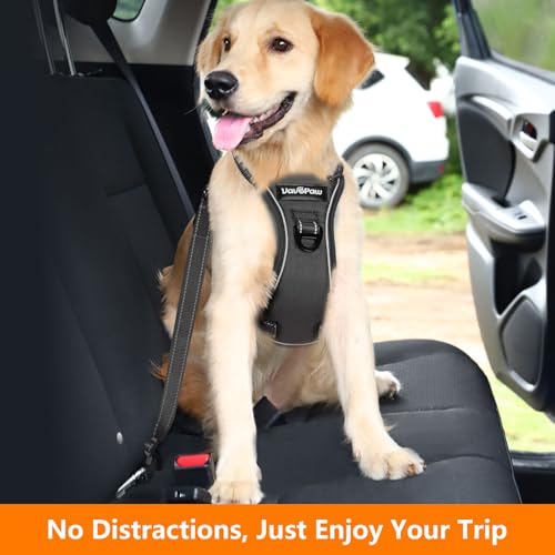 VavoPaw Dog Car Belt, Dog Harness Reflective Strip & Adjustable Buckle, Dogs Car Leash Seat Belts, Dogs Seats Belt Soft Padded & Breathable Mesh, Safety Pet Seat Belts Cars Tether, XL, Carbon Black - color: Carbon Black, size: XL (Chest: 24.4-34.7", Neck: