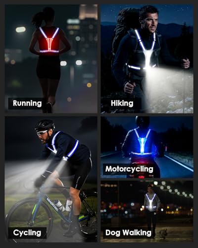 Zacro LED Reflective Vest with Chest Light 500LM, 5 RGB Colors High Visibility Rechargeable Light Up Running Vest IPX4 Night Safety Running Gear for Dog Walking, Cycling, Adjustable for Men Women Kids - color: Blue