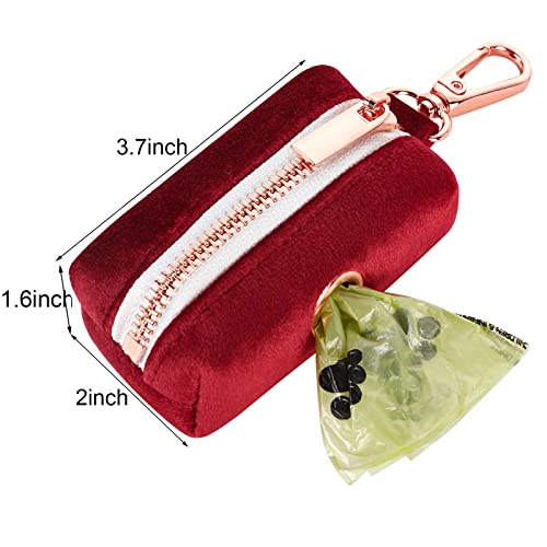 ARING PET Dog Waste Bag Dispenser, Soft Velvet Doggy Poop Bags Holders Attach to Any Leashes, Portable Washable Christmas Pet Waste Pouch Dispenser with Metal Zipper - color: A:christmas red