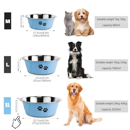YUDANSI Dog Bowls 2 Pack Small Medium Dogs Feeding Food Water Bowl with Non-Slip Silicone Sole, Stainless Steel Dog Dishes Elevated Raised Pet Feeder (Blue, XL(8.5 Cups) - color: Blue, size: XL(8.5 Cups)