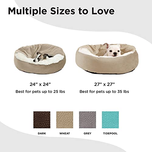 Best Friends by Sheri Cozy Cuddler Ilan Covered Cat and Dog Bed with Attached Blanket, Wheat, 24"x24" - color: Wheat Ilan